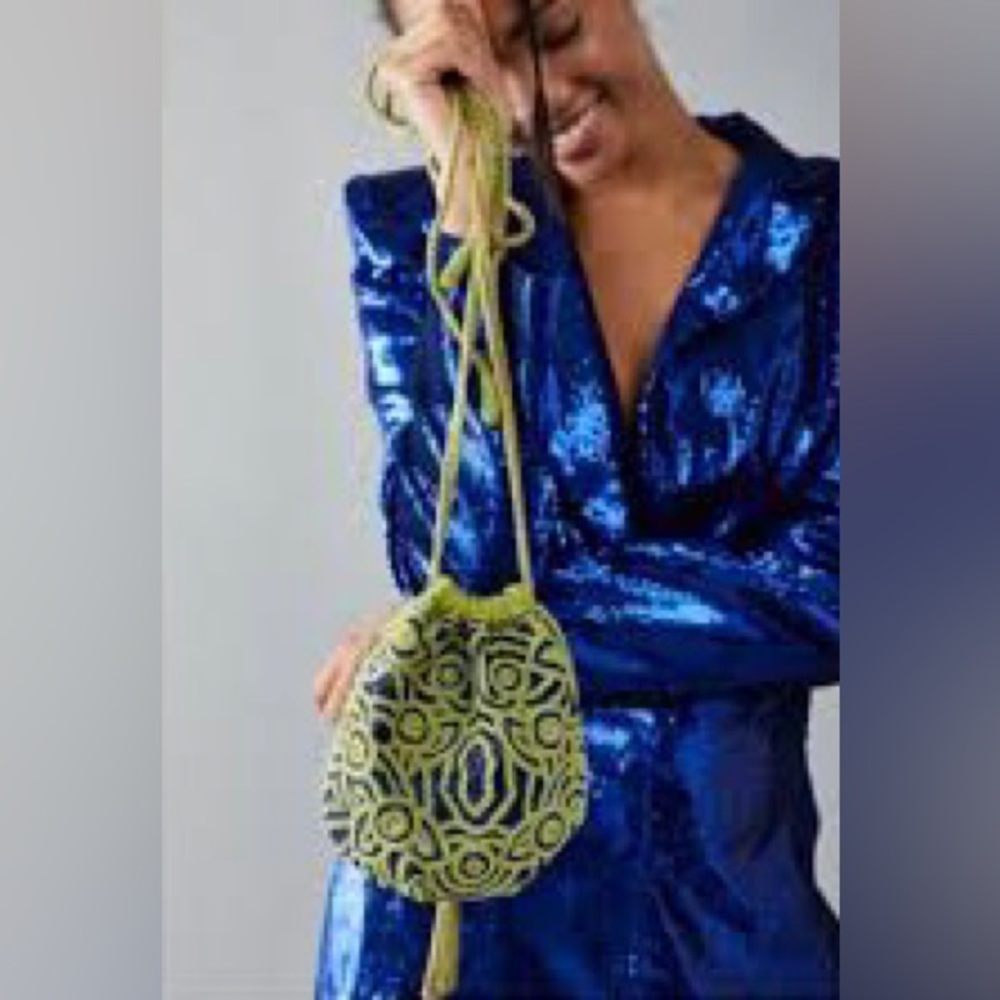 Free People Lime Green Cutout Leather Drawstring Crossbody Bag